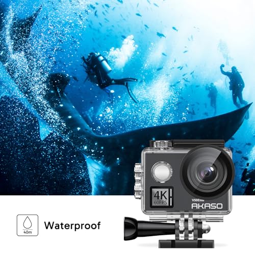 AKASO V50 Elite Action Camera + 64GB microSD Memory Card - 4K/60fps Touch Screen WiFi Action Camera Voice Control EIS 40m Waterproof Camera Adjustable View Angle 8X Zoom Camera with Accessories Kit