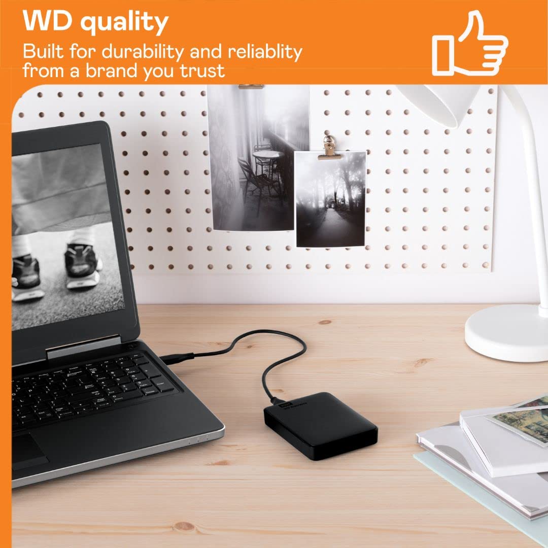 WD 2TB Elements portable external hard drive, USB 3.0 interface, portable external storage, Plug-and-Play, SuperSpeed USB 3.2 Gen 1, Formatted for PC and Mac, Black