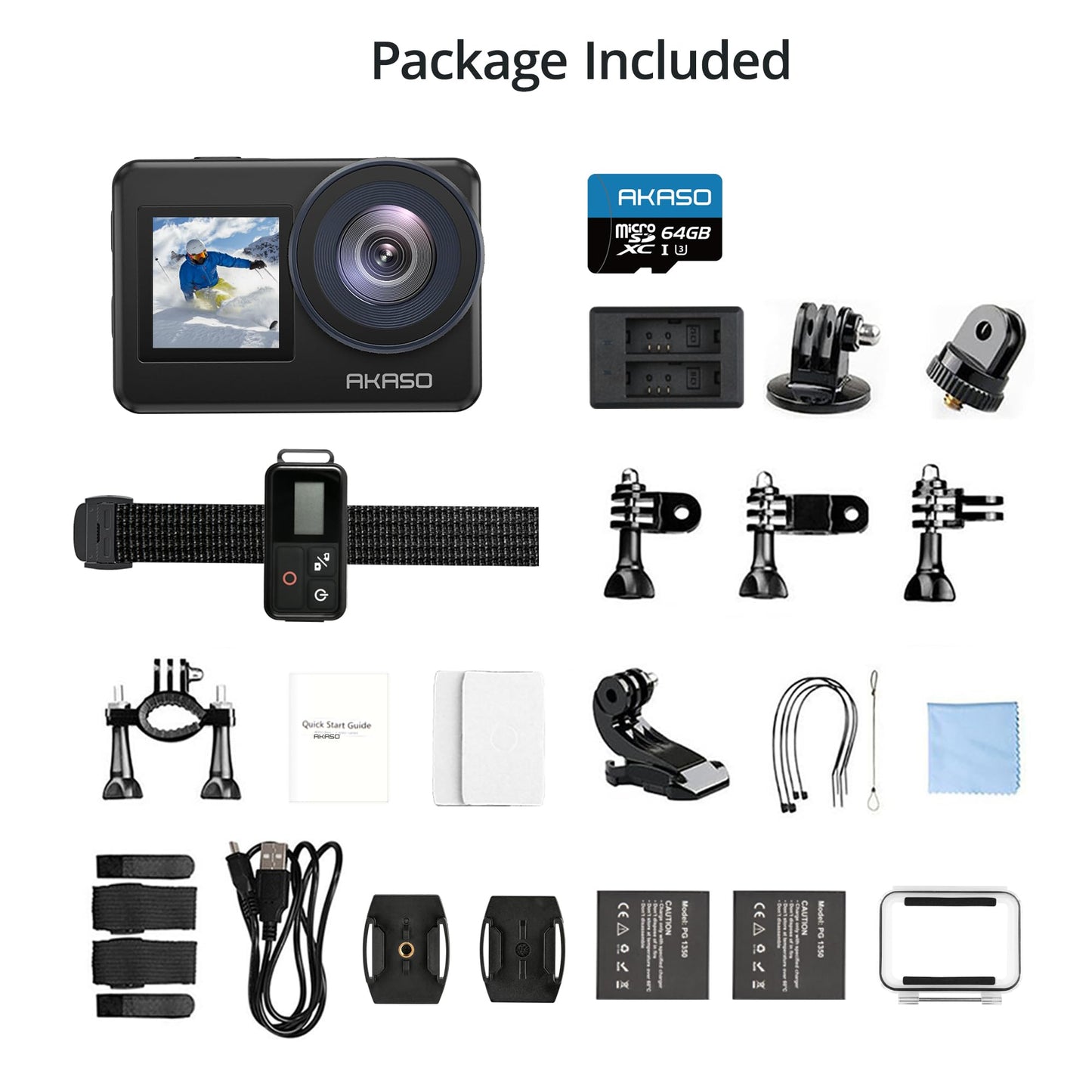AKASO Brave 7 Action Camera with 64GB microSDXC Memory Card - IPX8 Waterproof Underwater Camera Native 4K 20MP WiFi Cam with Touch Screen EIS 2.0 Zoom Support External Mic Voice Control Vlog Camera