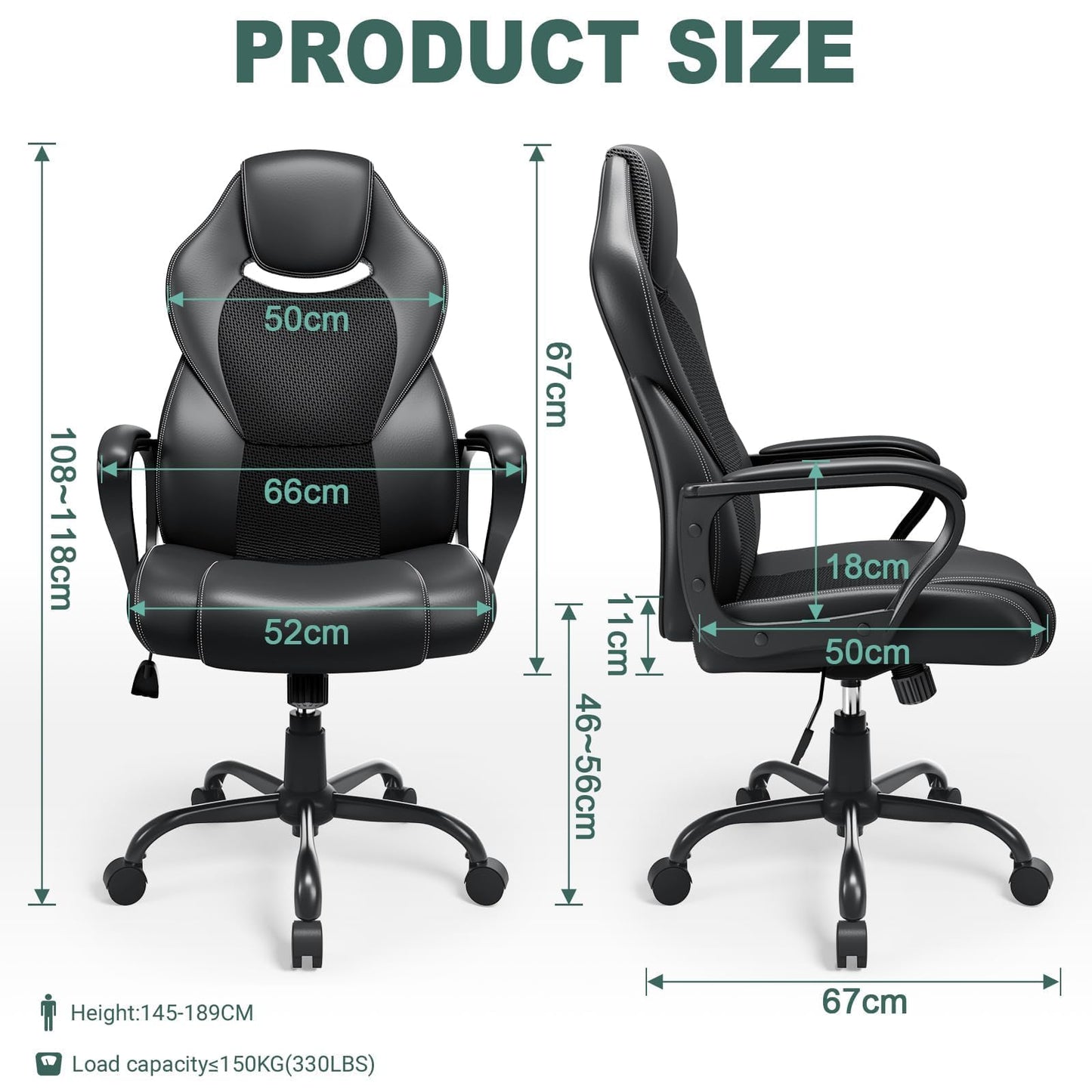 BASETBL Office Chair, Ergonomic Computer Chair for Home Gaming Business, Adjustable Height Durable Comfy Executive Chair, 150kg Black