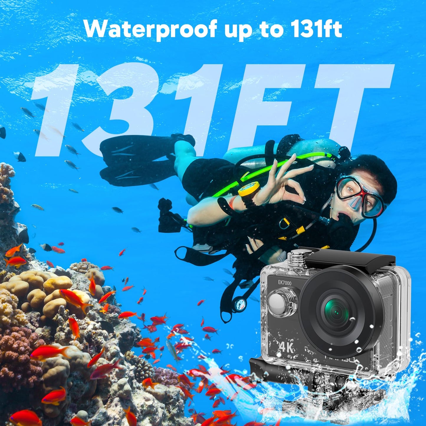 AKASO EK7000 4K30FPS Action Camera - 20MP Ultra HD Underwater Camera 170 Degree Wide Angle 98FT Waterproof Camera with Accessory Kit