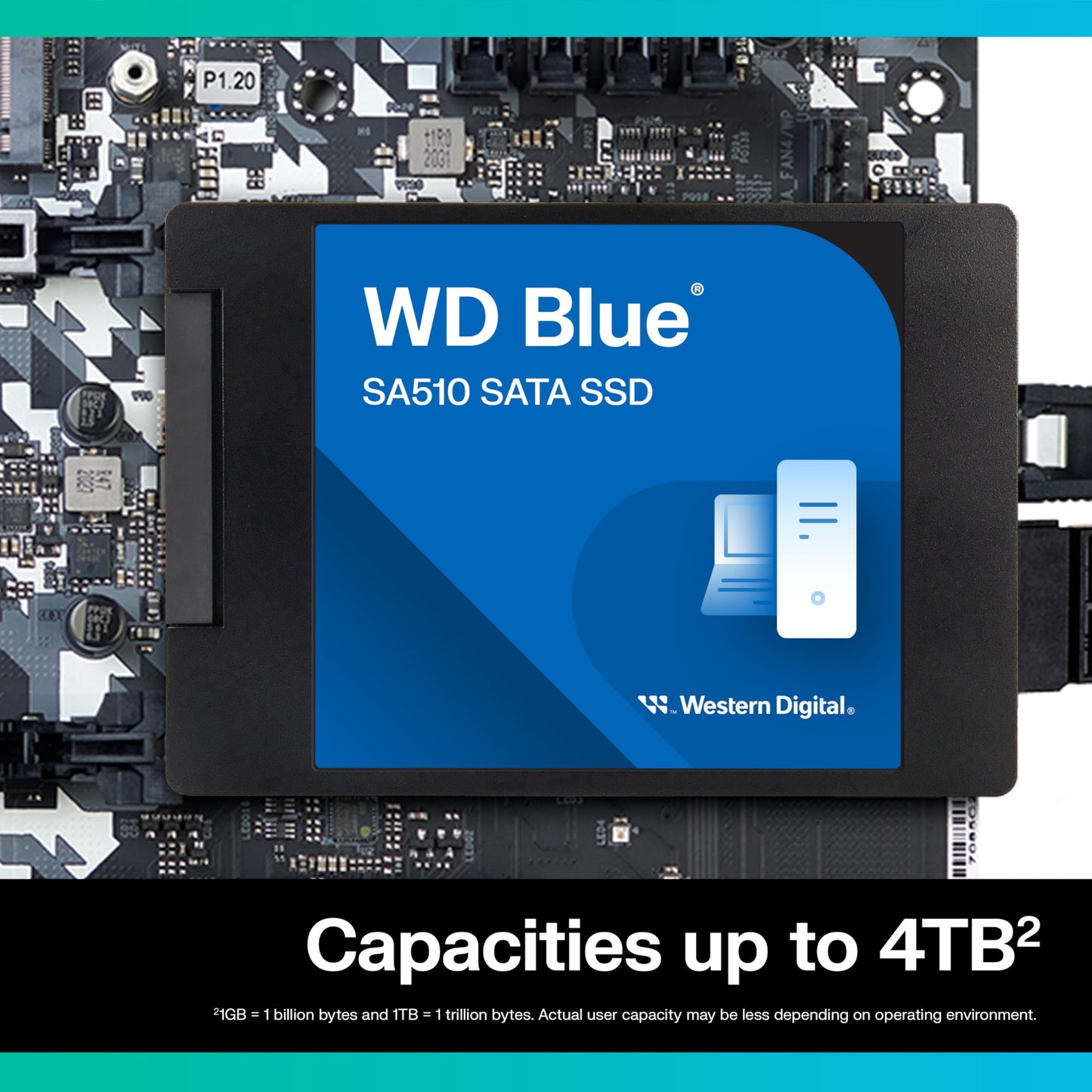 WD Blue SA510 1TB SSD, 2.5" SATA SSD, up to 560 MB/s, SSD 1TB, Includes Acronis True Image for Western Digital, Disk & Cloning Migration, Flexible backup & recovery, ransomware protection