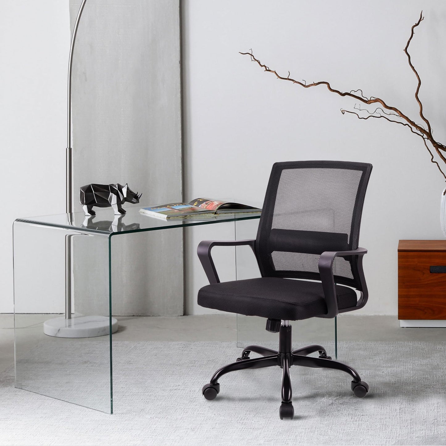 T-THREE. Adjustable Office Chair Ergonomic Mesh Swivel Chair Office Chair Desk Chair Lumbar Support Height Adjustable 360°Swivel Rocking Function Mesh Back Seat for Home Office(Black)