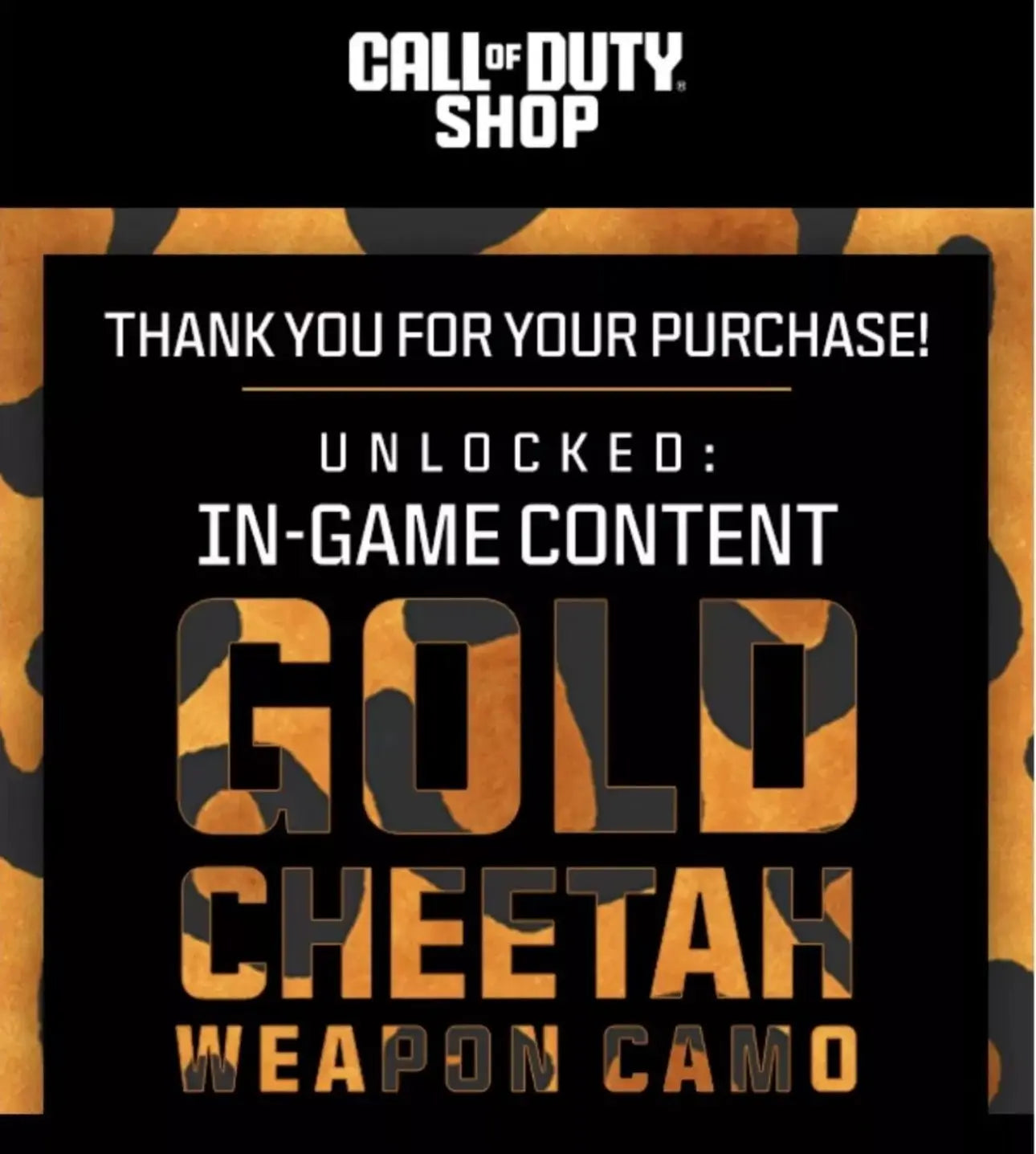Golden Cheetah Camo for Call of Duty Modern Warfare 3 COD MW3
