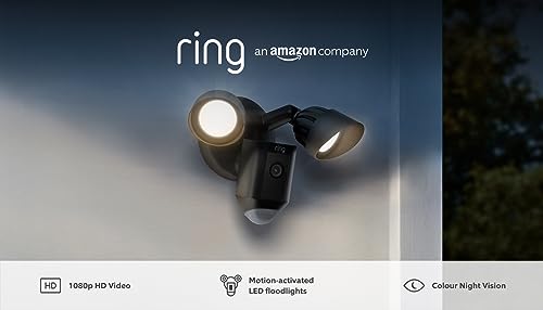 Ring Floodlight Cam Wired Plus | Outdoor Security Camera 1080p HD Video, LED Floodlights, Siren, Wifi, Hardwired | alternative to CCTV system | 30-day free trial of Ring Home | Black