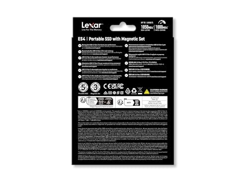 Lexar ES4 Portable SSD with Magnetic Set 1TB, External SSD USB 3.2 Gen 2 up to 1050MB/s Read and 1000MB/s Write compatible with iPhone 15/16, PC & Mac, Type-C Laptops, Tablets, PS5, PS4