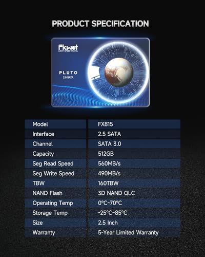 Fikwot 512GB SSD 3D NAND, 2.5" Internal SATA SSD, Up to 560MB/s, Solid State Drive, Compatible with Laptop & PC Desktop(FX815)