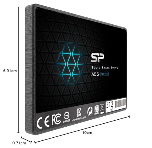 Silicon Power SSD 512GB 3D NAND A55 SLC Cache Performance Boost 2.5 inch SATA III 7mm (0.28") Internal Solid State Drive