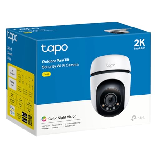 Tapo 2K 3MP Pan/Tilt Smart Security Camera Outdoor Wireless, CCTV Camera, 360° Vision and Motion Tracking, Customizable Sound and Light Alarm, Two-Way Audio, IP65 Weatherproof (TC41) No Monthly Fee