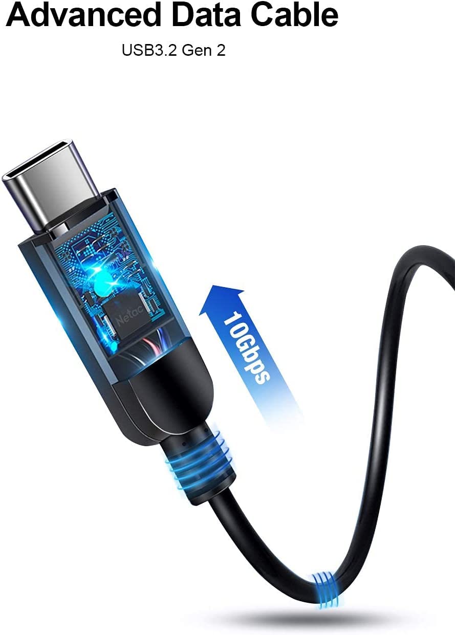 Netac Portable SSD 500GB USB 3.2 Gen 2 (10 Gbps, Type-C) External Solid State Drive External Hard Drive,Mobile SSD 500GB, Business Travel Essential, Deep Black