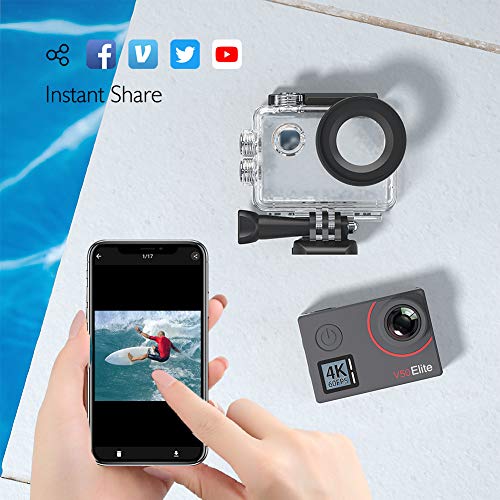 AKASO V50 Elite Action Camera + 64GB microSD Memory Card - 4K/60fps Touch Screen WiFi Action Camera Voice Control EIS 40m Waterproof Camera Adjustable View Angle 8X Zoom Camera with Accessories Kit