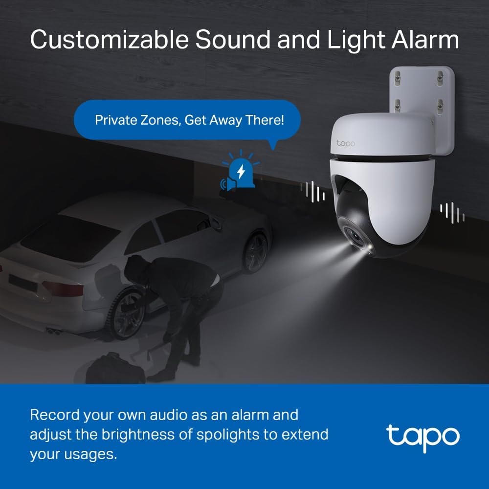 Tapo 2K 3MP Pan/Tilt Smart Security Camera Outdoor Wireless, CCTV Camera, 360° Vision and Motion Tracking, Customizable Sound and Light Alarm, Two-Way Audio, IP65 Weatherproof (TC41) No Monthly Fee