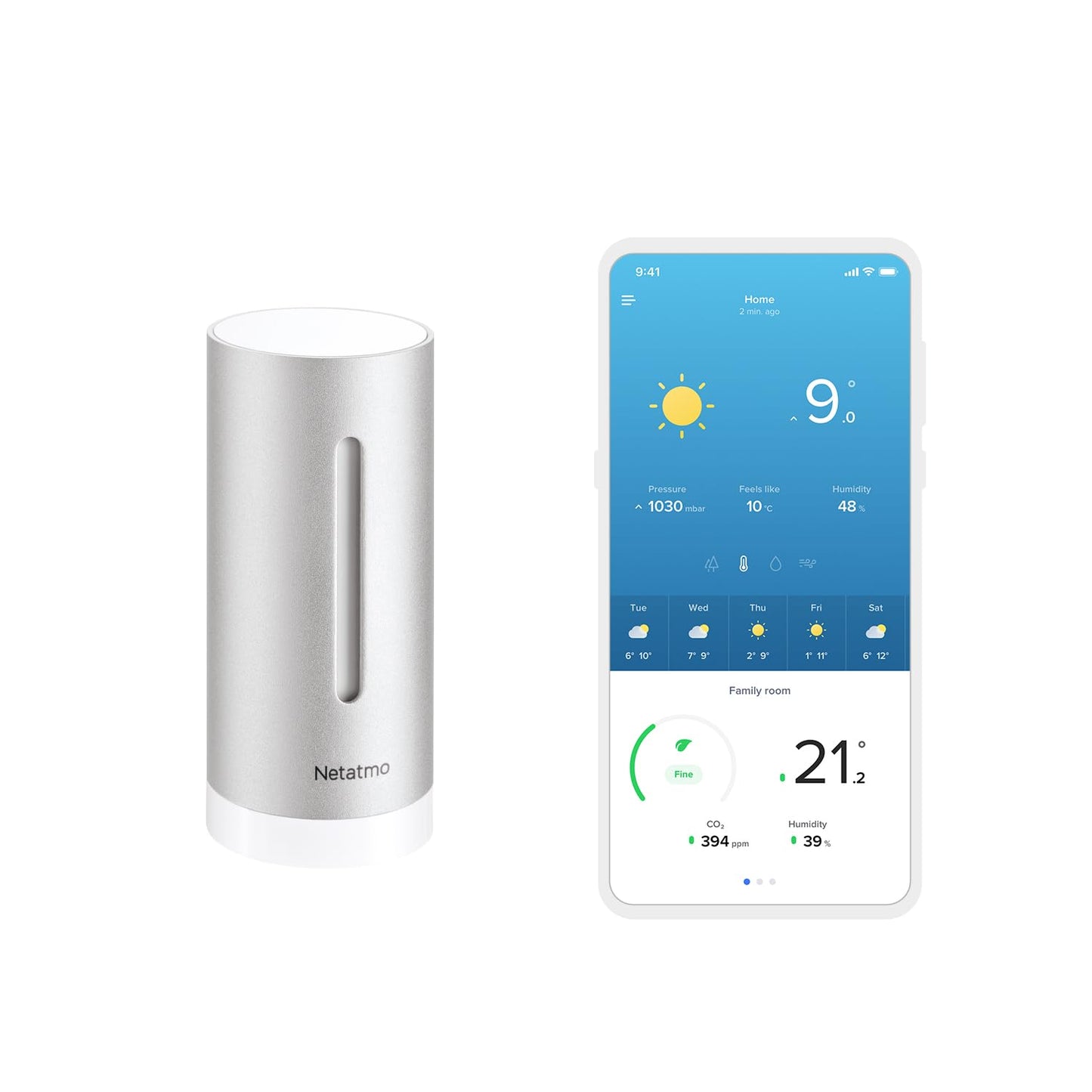 Additional Module for Netatmo Weather Station, temperature, humidity and air-quality (CO2), control via smartphone, Accessory of Netatmo Weather Station, NIM01-WW, silver