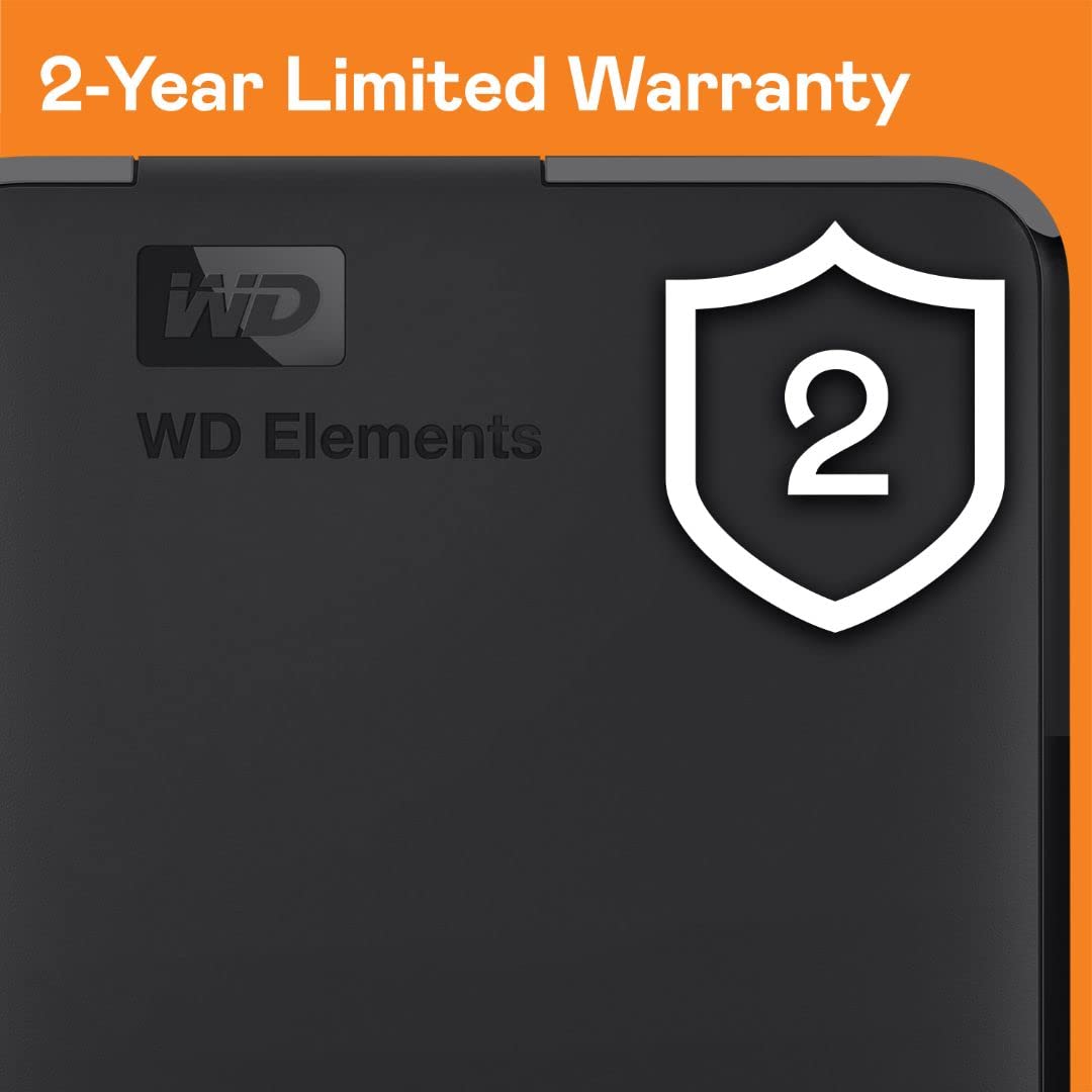 WD 2TB Elements portable external hard drive, USB 3.0 interface, portable external storage, Plug-and-Play, SuperSpeed USB 3.2 Gen 1, Formatted for PC and Mac, Black