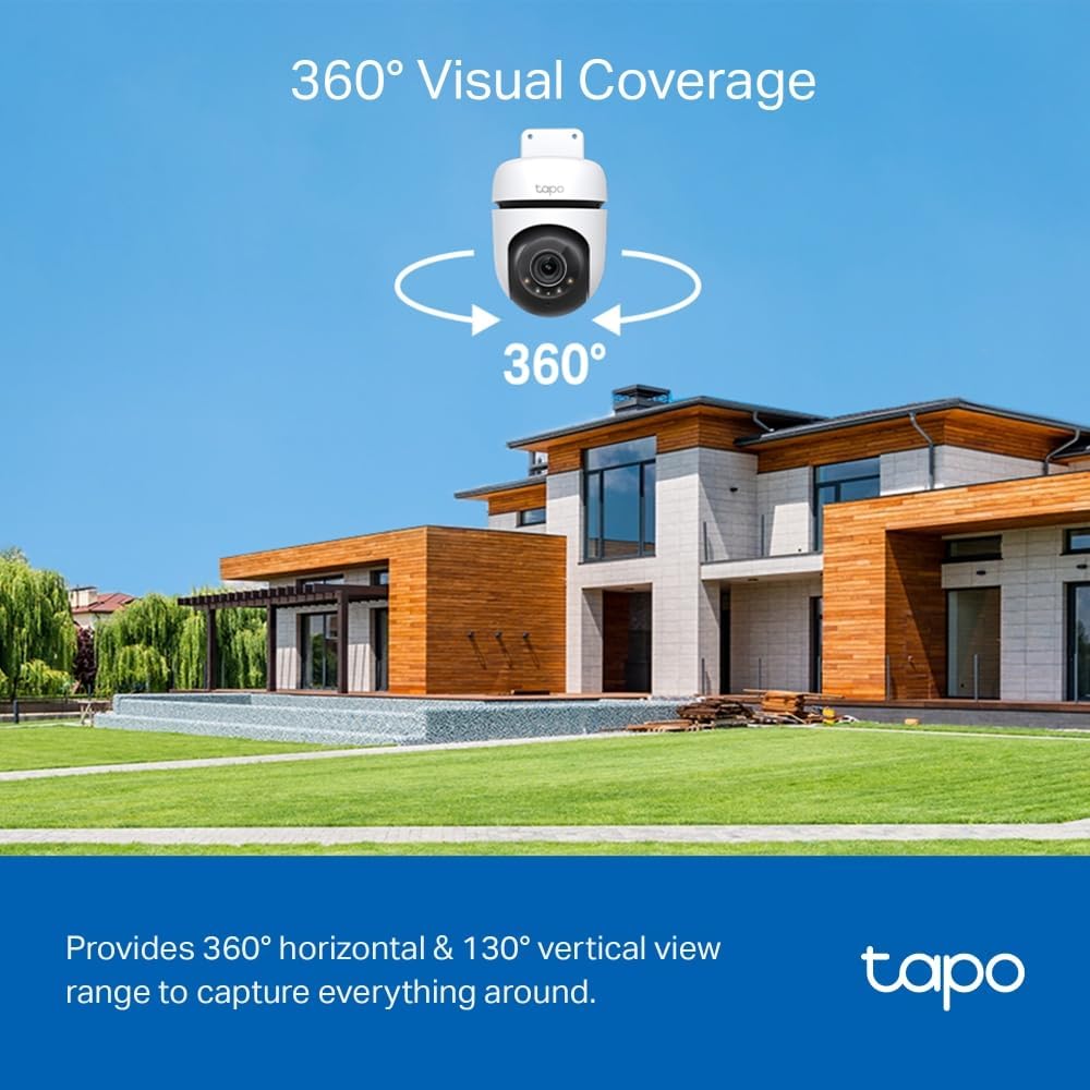 Tapo 2K 3MP Pan/Tilt Smart Security Camera Outdoor Wireless, CCTV Camera, 360° Vision and Motion Tracking, Customizable Sound and Light Alarm, Two-Way Audio, IP65 Weatherproof (TC41) No Monthly Fee