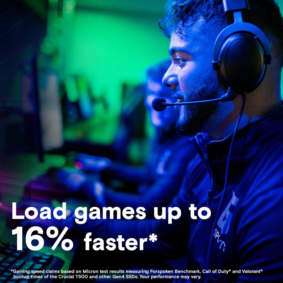 Crucial T500 1TB SSD PCIe Gen4 NVMe M.2 Internal Gaming SSD, Up to 7300MB/s, TLC NAND, Laptop and Desktop Compatible, Microsoft DirectStorage, Solid State Drive - CT1000T500SSD8