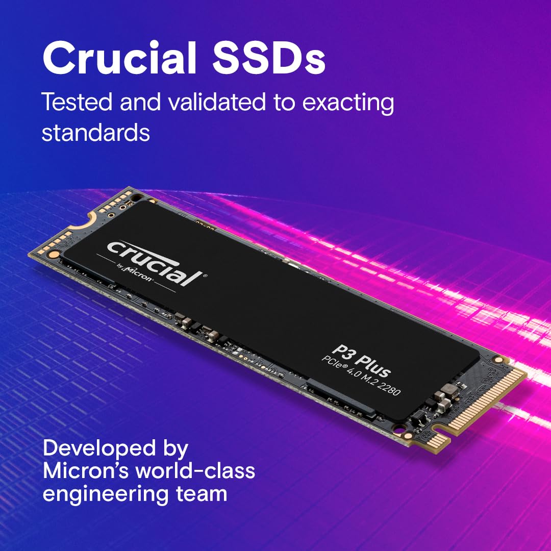 Crucial P3 Plus SSD 1TB M.2 NVMe PCIe Gen4 Internal SSD, Up to 5000MB/s, Laptop & Desktop (PC) Compatible, Solid State Drive - CT1000P3PSSD801