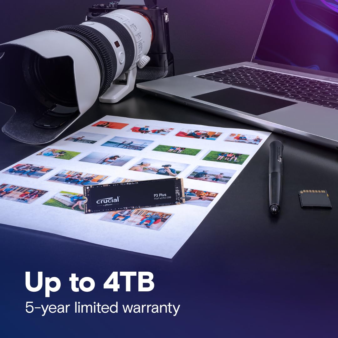 Crucial P3 Plus SSD 1TB M.2 NVMe PCIe Gen4 Internal SSD, Up to 5000MB/s, Laptop & Desktop (PC) Compatible, Solid State Drive - CT1000P3PSSD801