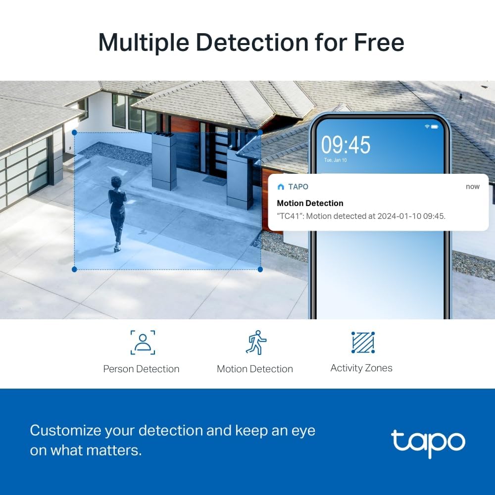 Tapo 2K 3MP Pan/Tilt Smart Security Camera Outdoor Wireless, CCTV Camera, 360° Vision and Motion Tracking, Customizable Sound and Light Alarm, Two-Way Audio, IP65 Weatherproof (TC41) No Monthly Fee