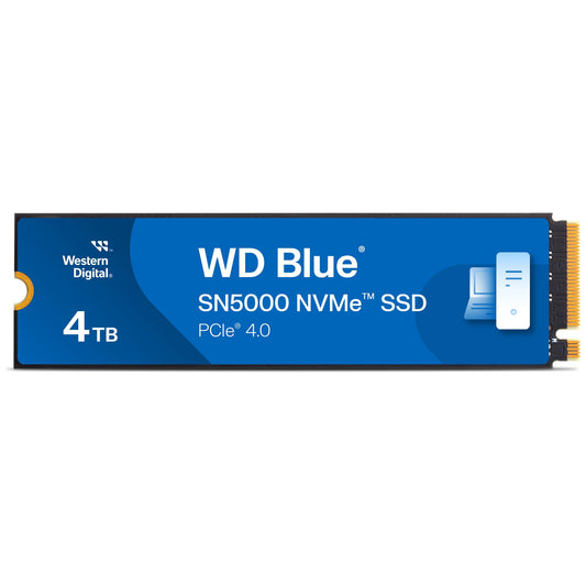 WD Blue SN5000 4TB SSD, M.2 2280 NVMe SSD, Read speeds up to 5500 MB/s, PCIe Gen4, nCache Technology, Free Acronis True Image data migration software, Internal solid state drive.
