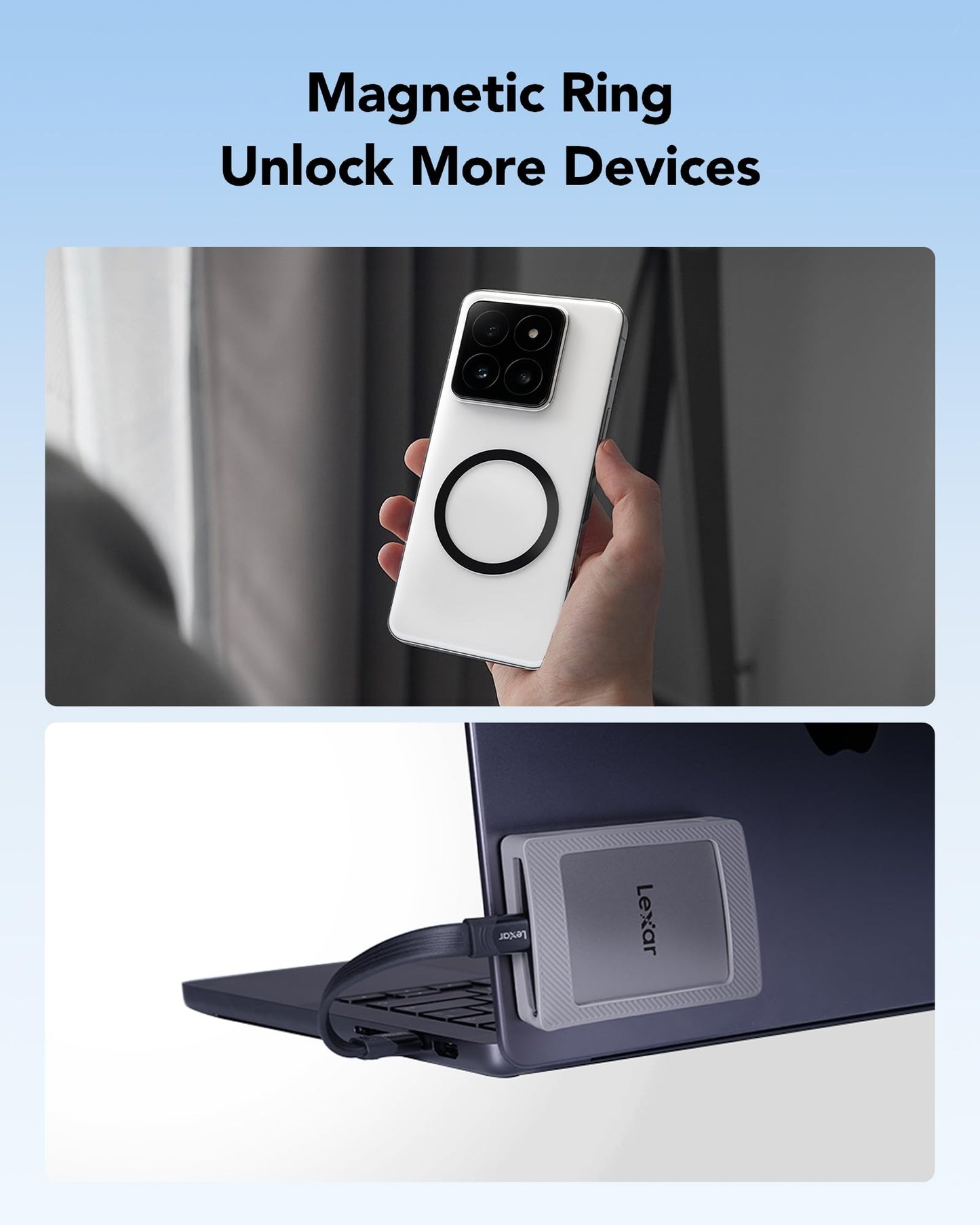 Lexar ES4 Portable SSD with Magnetic Set 1TB, External SSD USB 3.2 Gen 2 up to 1050MB/s Read and 1000MB/s Write compatible with iPhone 15/16, PC & Mac, Type-C Laptops, Tablets, PS5, PS4