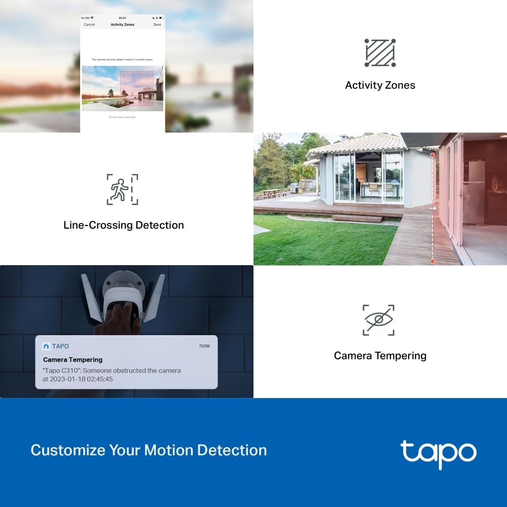 Tapo 2K Outdoor Security Camera, Motion Detection, IP66 Weatherproof, Built-in Siren, 2-way Audio, 3MP, Night Vision, Cloud &SD Card Storage, Works with Alexa & Google Home, (Tapo C310P2) Pack of 2
