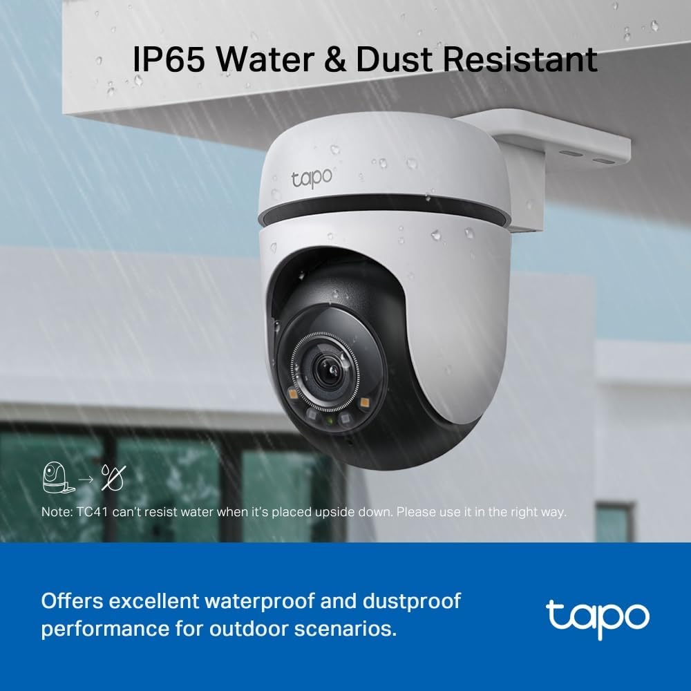 Tapo 2K 3MP Pan/Tilt Smart Security Camera Outdoor Wireless, CCTV Camera, 360° Vision and Motion Tracking, Customizable Sound and Light Alarm, Two-Way Audio, IP65 Weatherproof (TC41) No Monthly Fee