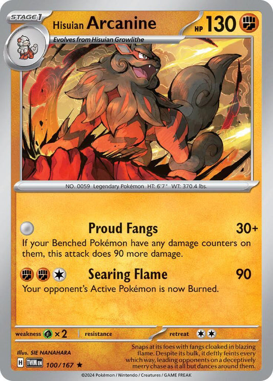 Hisuian Arcanine (100/167) (Non-Holo) (Deck Exclusive) [Scarlet & Violet: Twilight Masquerade] - Shop at xdovtoxtgo