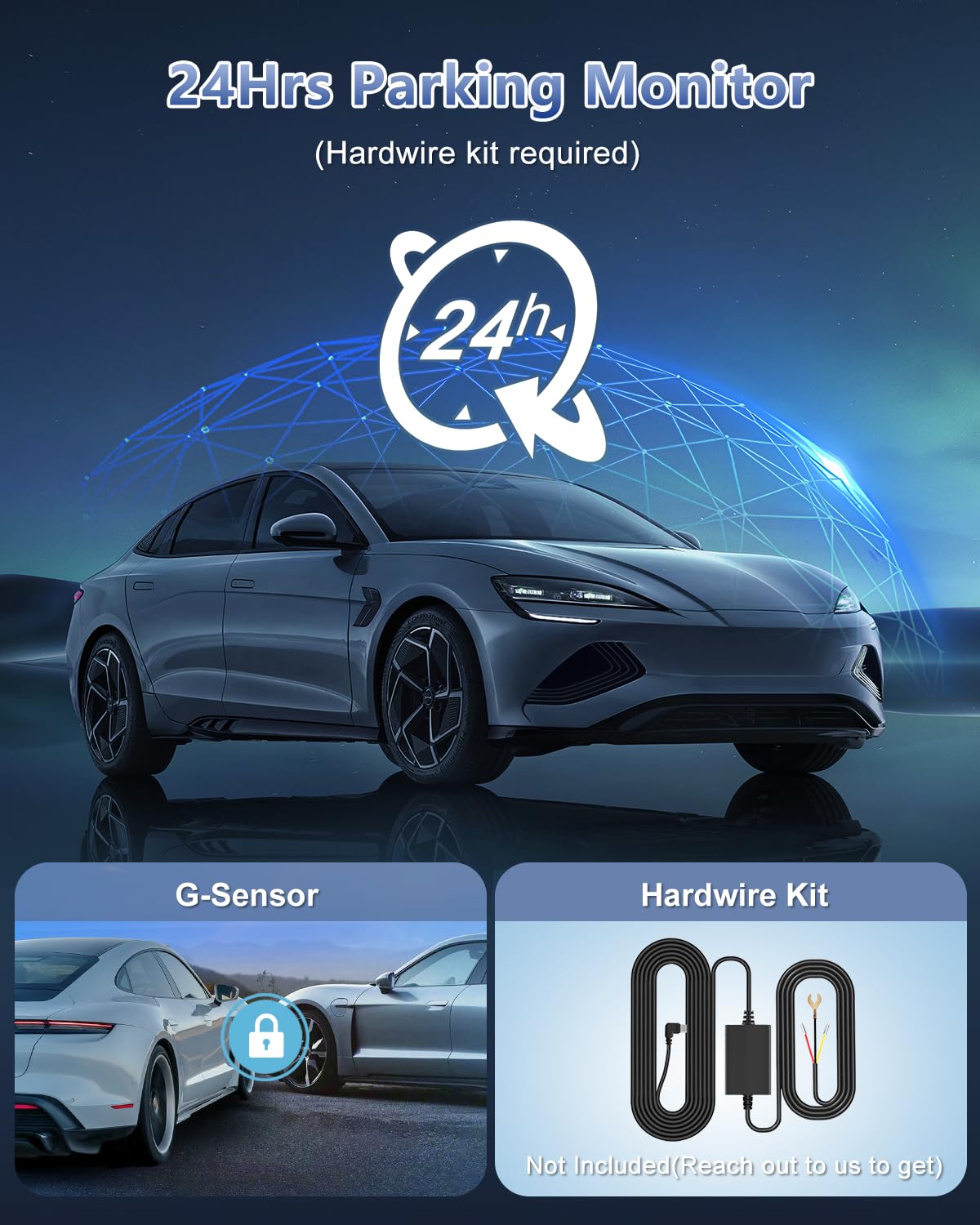 DYNACAM Dash Cam Front and Rear 4K+1080P, Dash Cam Inserted 64GB SD Card, Built-in WiFi Dash Camera for Cars, Super Night Vision Dashcam, 24H Parking Mode, G-Sensor, Loop Recording Car Camera