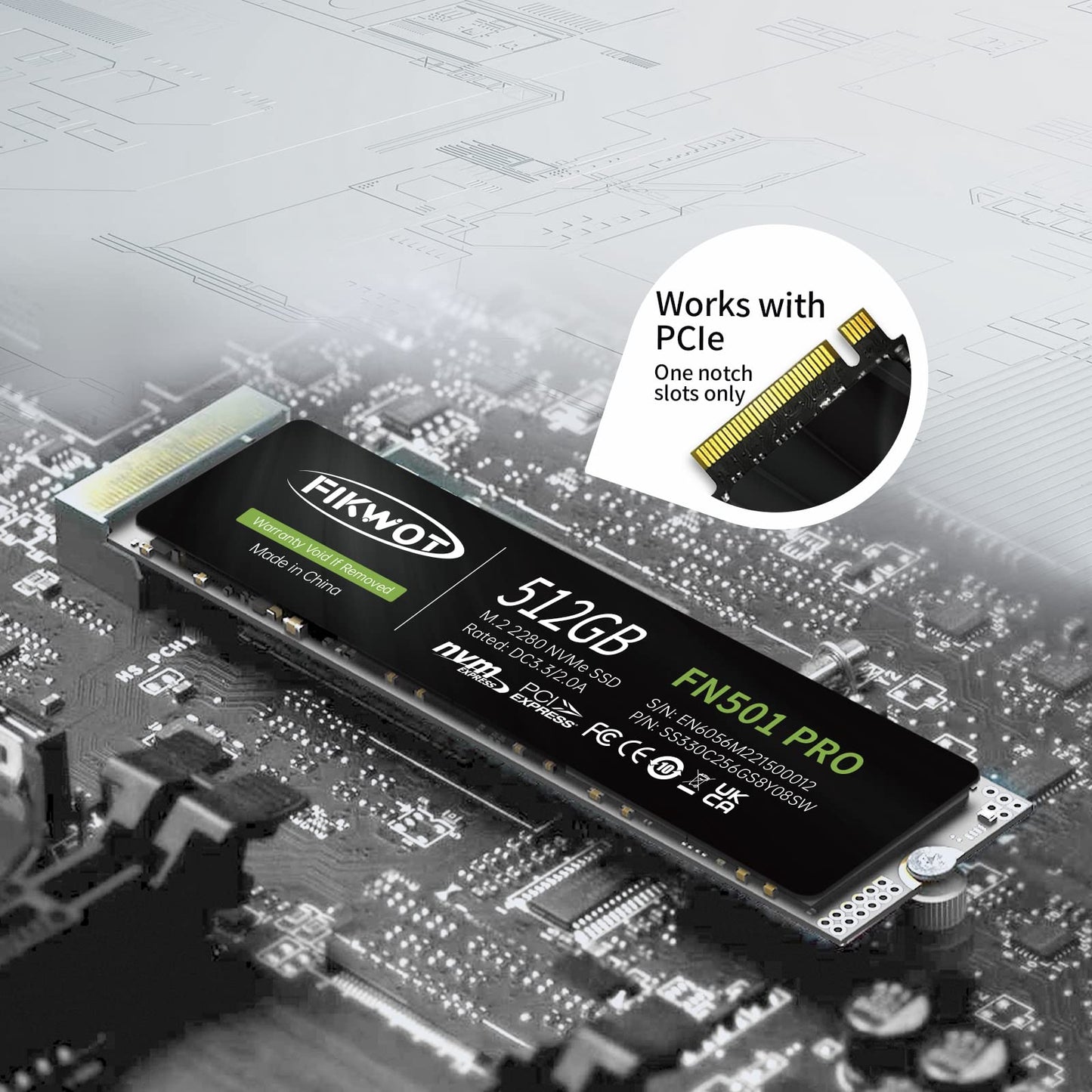 Fikwot FN501 Pro NVMe SSD 512GB M.2 2280 Up to 3500MB/s PCIe Gen3 x4 3D TLC NAND Internal Solid State Drive, SLC Cache Compatible with Laptops & Desktops
