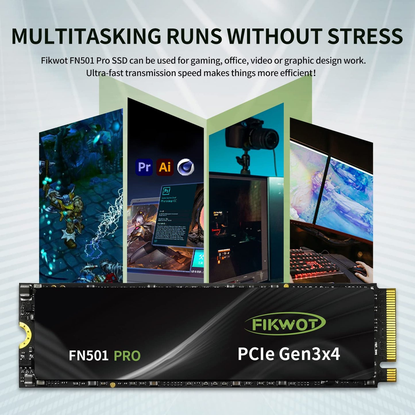 Fikwot FN501 Pro NVMe SSD 512GB M.2 2280 Up to 3500MB/s PCIe Gen3 x4 3D TLC NAND Internal Solid State Drive, SLC Cache Compatible with Laptops & Desktops