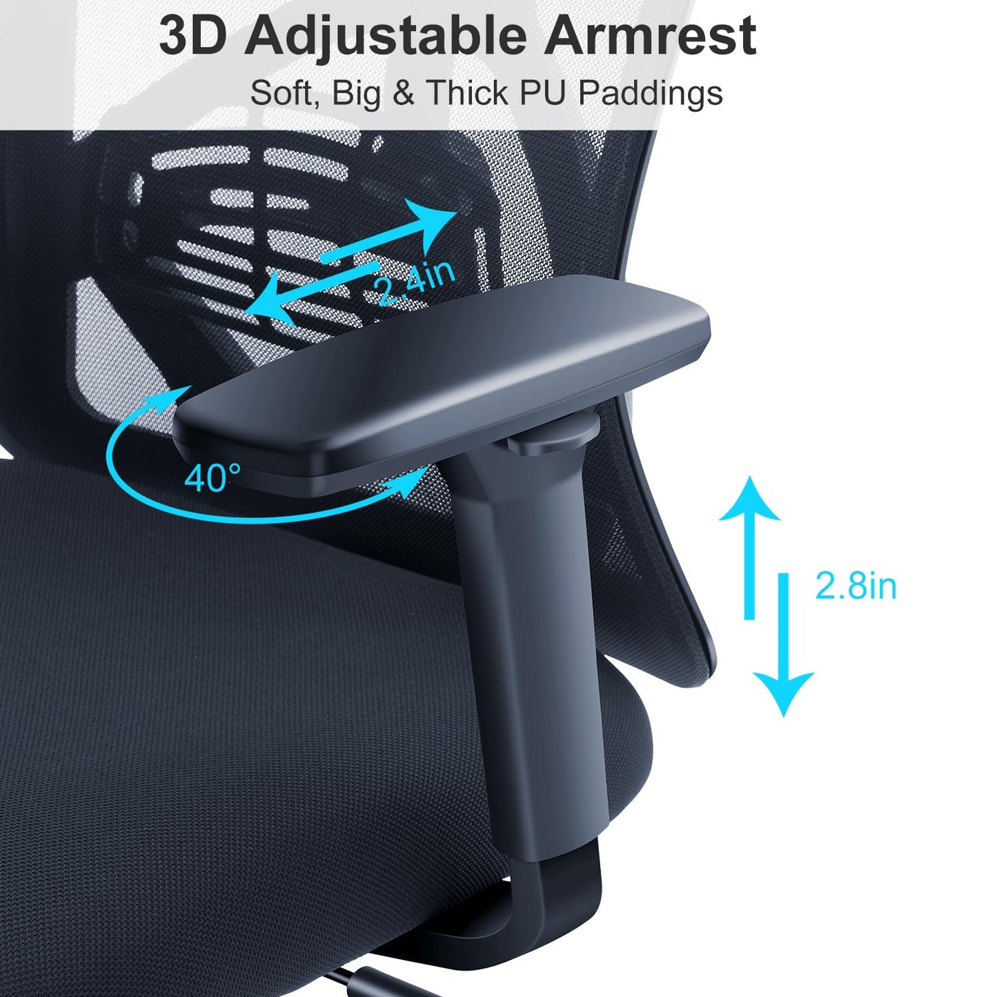 Ticova Ergonomic Office Chair - High Back Desk Chair with Adjustable Lumbar Support, Headrest & 3D Armrest - 130°Rocking Mesh Computer Chair