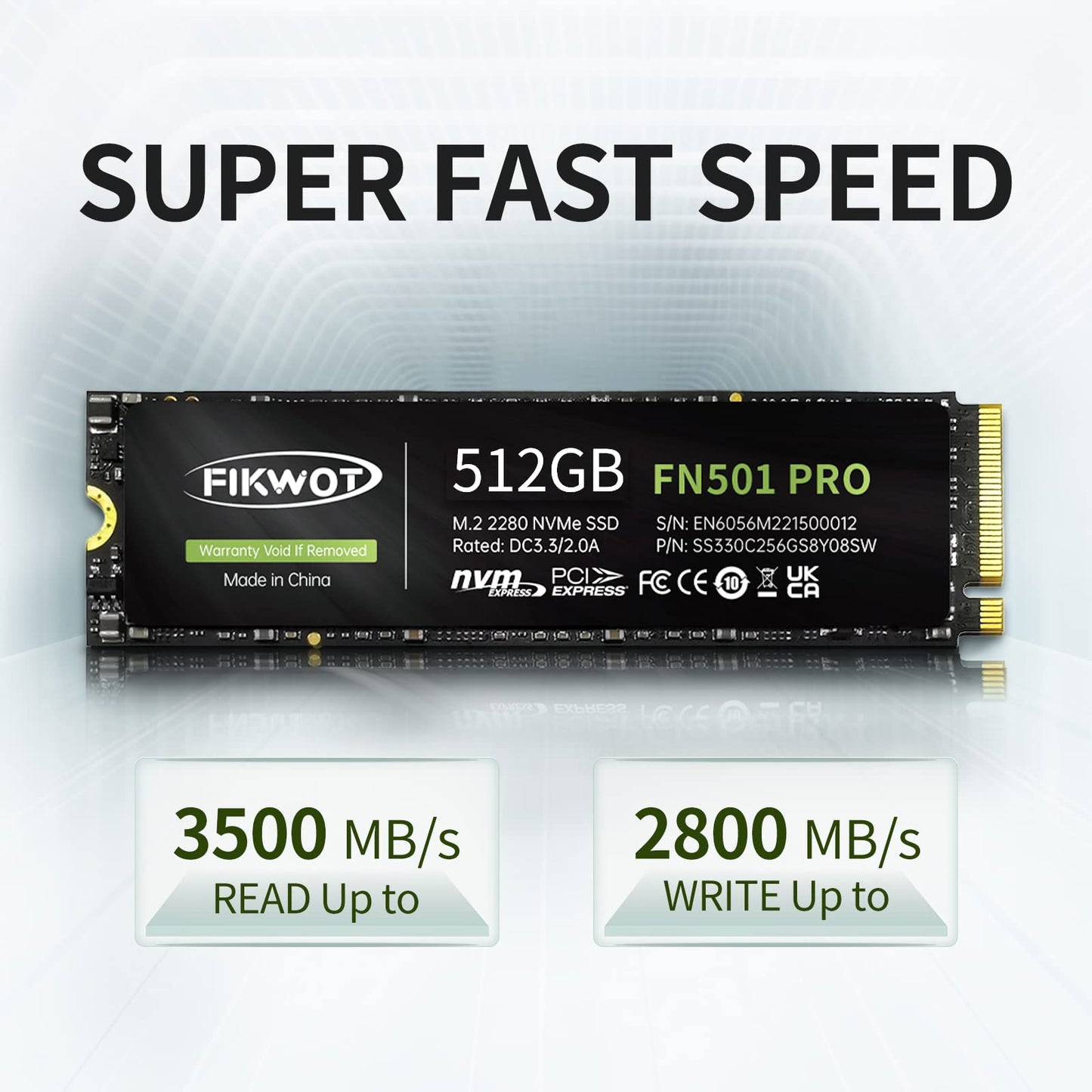 Fikwot FN501 Pro NVMe SSD 512GB M.2 2280 Up to 3500MB/s PCIe Gen3 x4 3D TLC NAND Internal Solid State Drive, SLC Cache Compatible with Laptops & Desktops