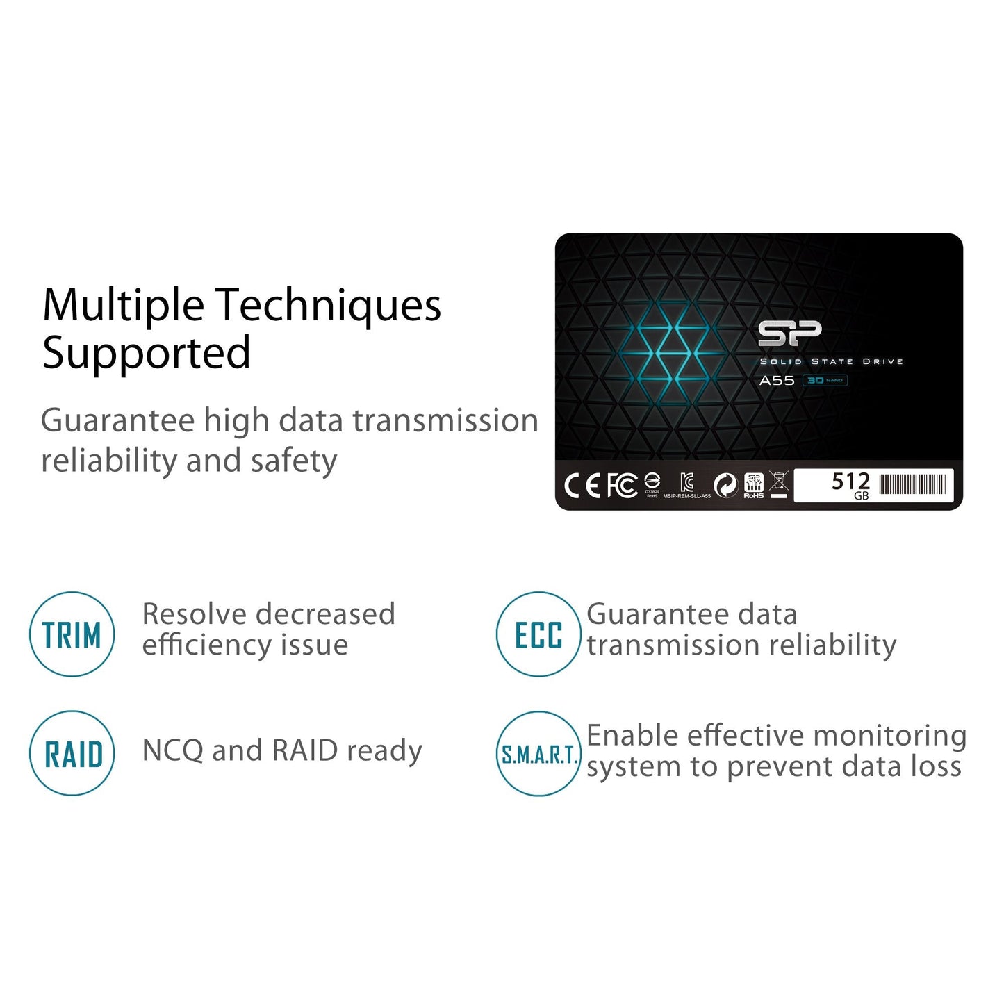 Silicon Power SSD 512GB 3D NAND A55 SLC Cache Performance Boost 2.5 inch SATA III 7mm (0.28") Internal Solid State Drive