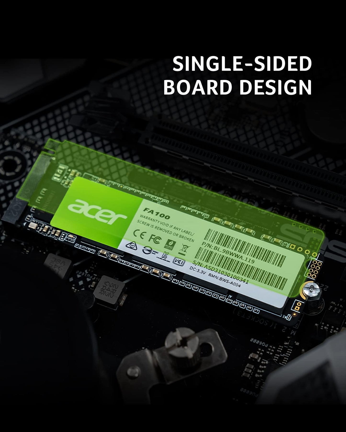 acer FA100 M.2 2280 SSD 1TB: PCIe 3.0 NVMe with HMB & SLC Cache, Up to 3500 MB/s Read Speed, PC Internal Solid State Drive for Laptop & Desktop Upgrade