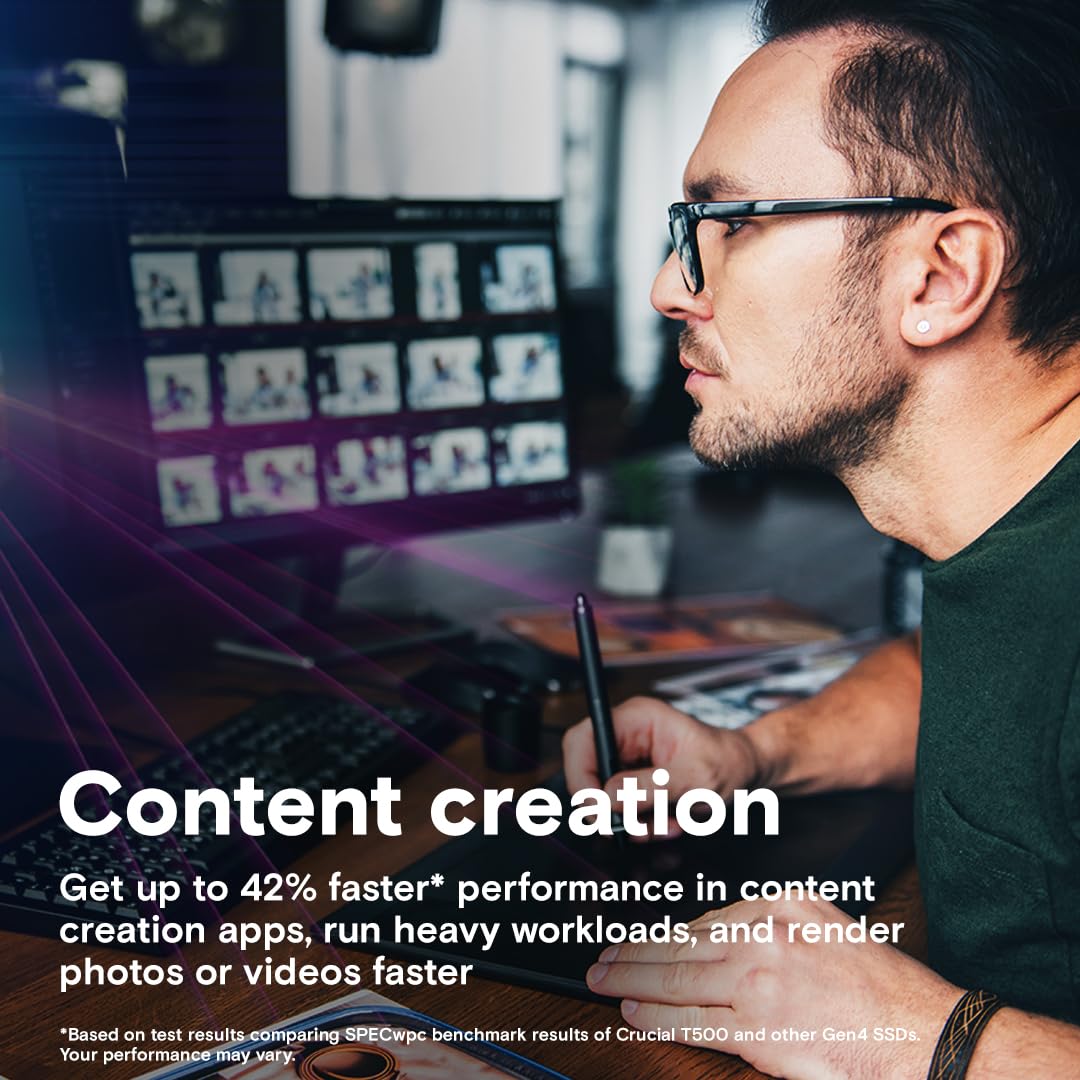 Crucial T500 1TB SSD PCIe Gen4 NVMe M.2 Internal Gaming SSD, Up to 7300MB/s, TLC NAND, Laptop and Desktop Compatible, Microsoft DirectStorage, Solid State Drive - CT1000T500SSD8