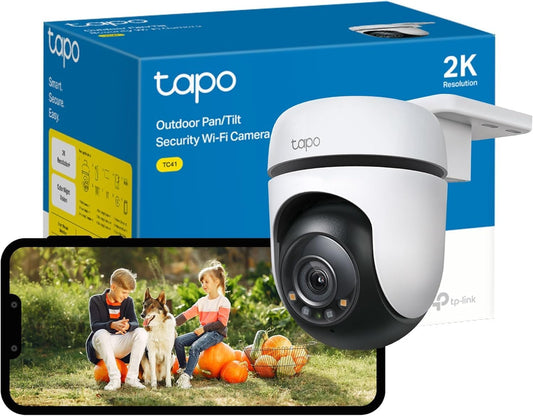 Tapo 2K 3MP Pan/Tilt Smart Security Camera Outdoor Wireless, CCTV Camera, 360° Vision and Motion Tracking, Customizable Sound and Light Alarm, Two-Way Audio, IP65 Weatherproof (TC41) No Monthly Fee