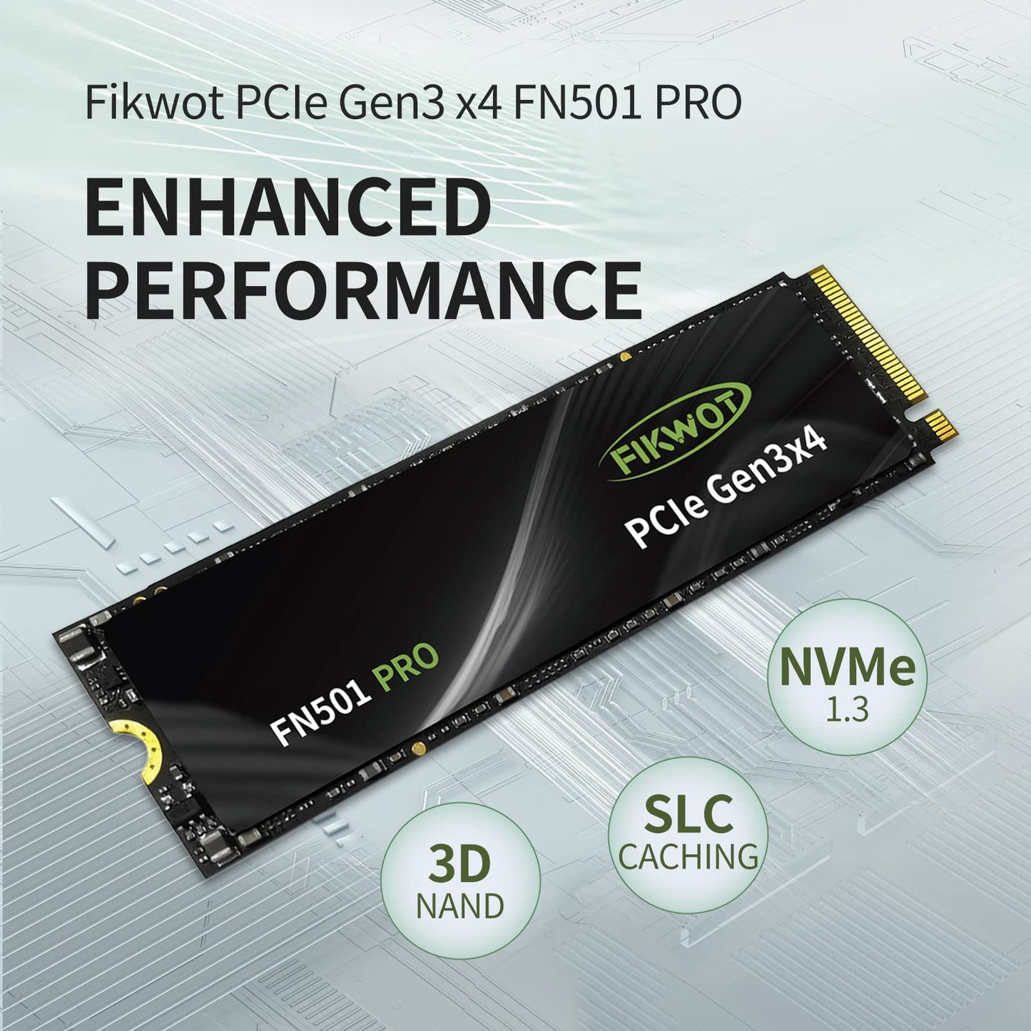 Fikwot FN501 Pro NVMe SSD 512GB M.2 2280 Up to 3500MB/s PCIe Gen3 x4 3D TLC NAND Internal Solid State Drive, SLC Cache Compatible with Laptops & Desktops