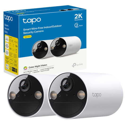 Tapo 2K Smart Security Camera Outdoor Wireless, Battery-Powered,Rechargeable, 100% Wire-Free, Indoor-Outdoor Use, Maintenance-Free, Full-Color night view,Two-Way Audio, IP65 Weatherproof C410(2-pack)