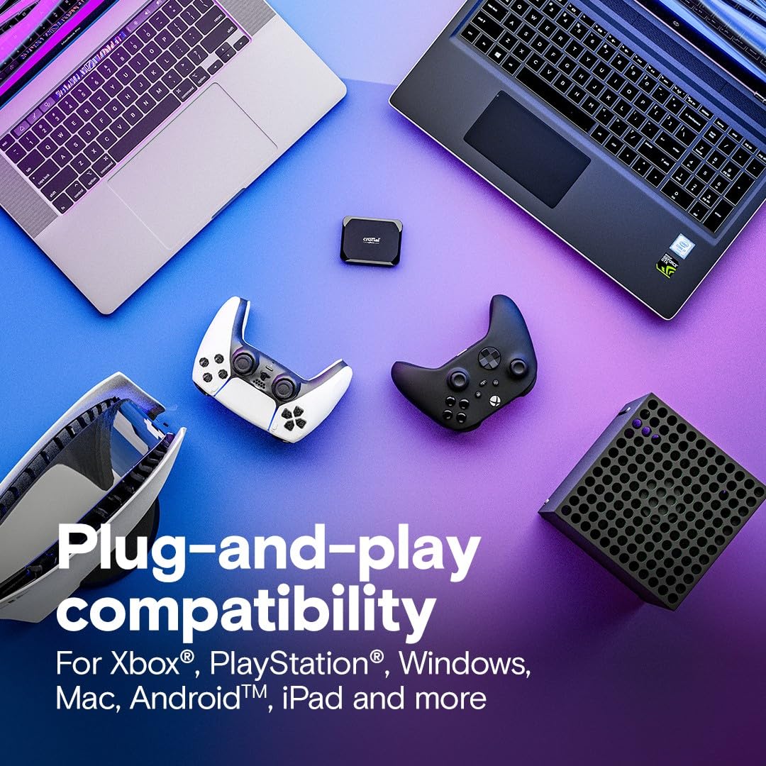 Crucial X9 2TB Portable External SSD - Up to 1050MB/s, External Solid State Drive, compatible with Xbox, PC and Mac, USB-C 3.2 - CT2000X9SSD902