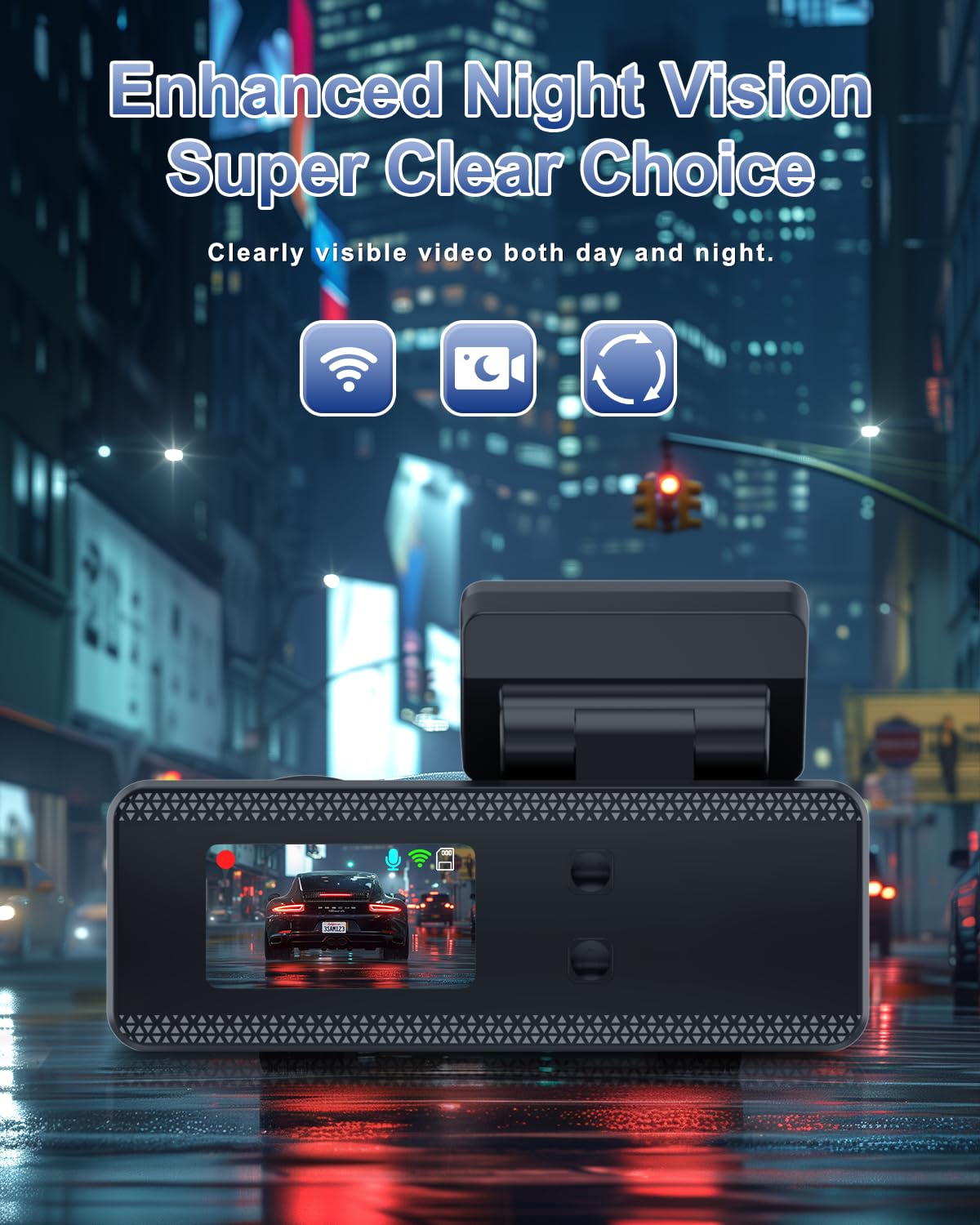 DYNACAM Dash Cam Front and Rear 4K+1080P, Dash Cam Inserted 64GB SD Card, Built-in WiFi Dash Camera for Cars, Super Night Vision Dashcam, 24H Parking Mode, G-Sensor, Loop Recording Car Camera