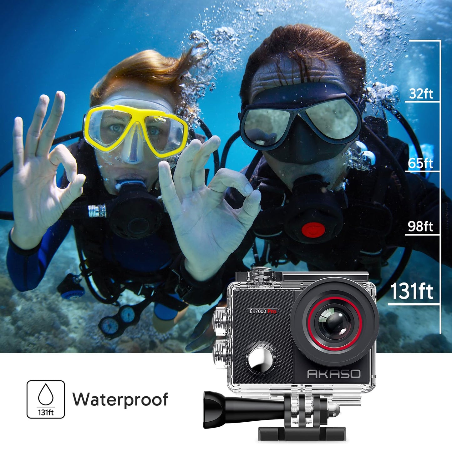 AKASO EK7000 Pro 4K Action Camera - Touch Screen EIS Adjustable View Angle 40m Waterproof Underwater Camera Remote Control Helmet Camera with Accessories Kit