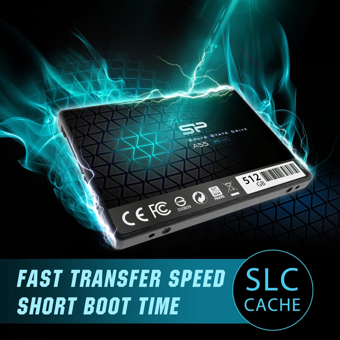 Silicon Power SSD 512GB 3D NAND A55 SLC Cache Performance Boost 2.5 inch SATA III 7mm (0.28") Internal Solid State Drive