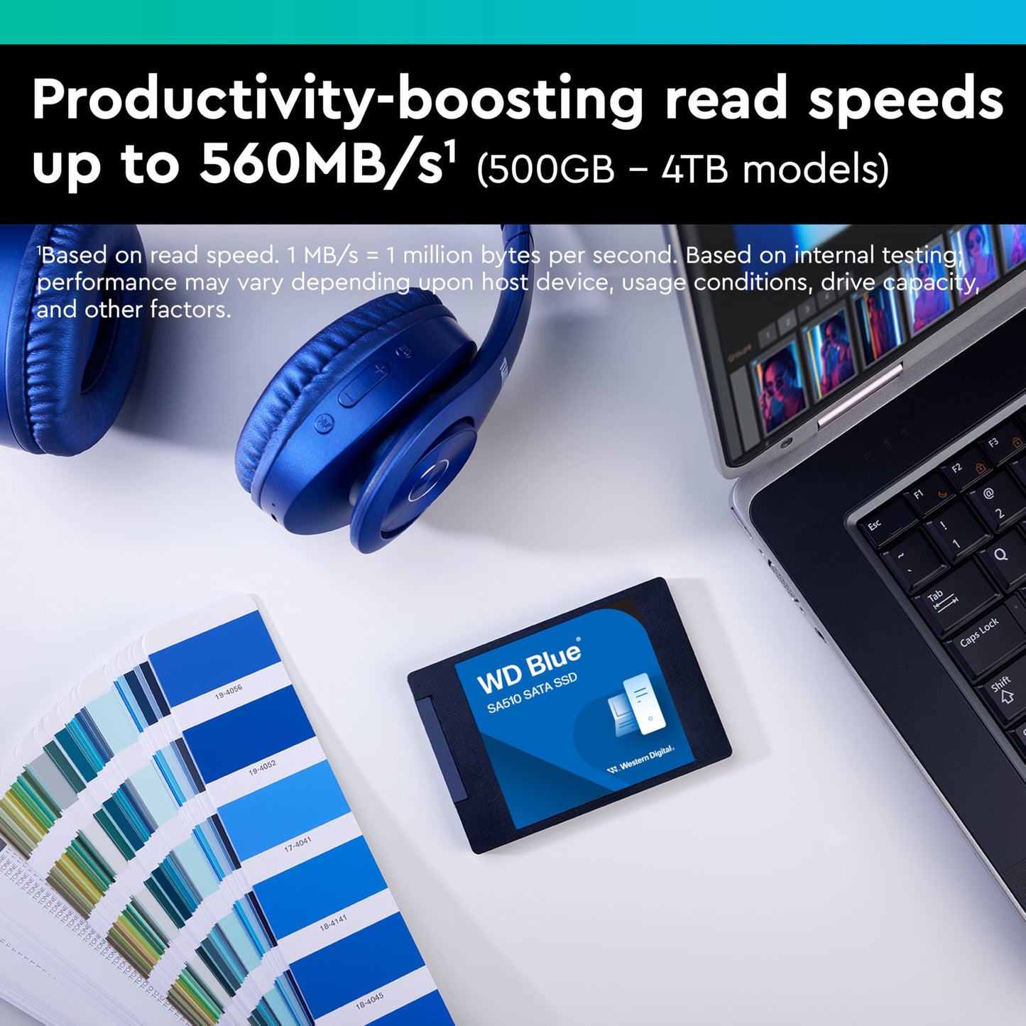 WD Blue SA510 1TB SSD, 2.5" SATA SSD, up to 560 MB/s, SSD 1TB, Includes Acronis True Image for Western Digital, Disk & Cloning Migration, Flexible backup & recovery, ransomware protection