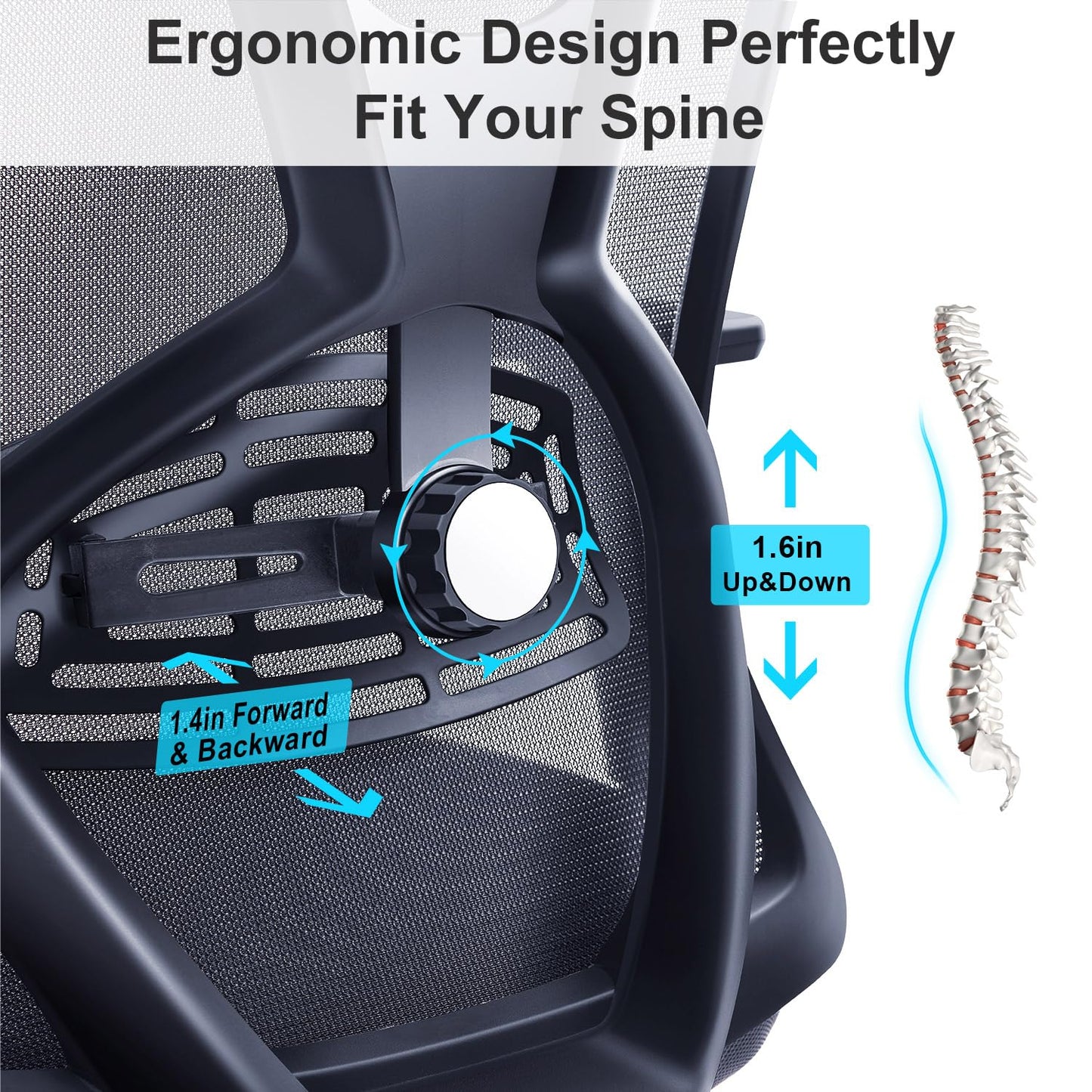 Ticova Ergonomic Office Chair - High Back Desk Chair with Adjustable Lumbar Support, Headrest & 3D Armrest - 130°Rocking Mesh Computer Chair