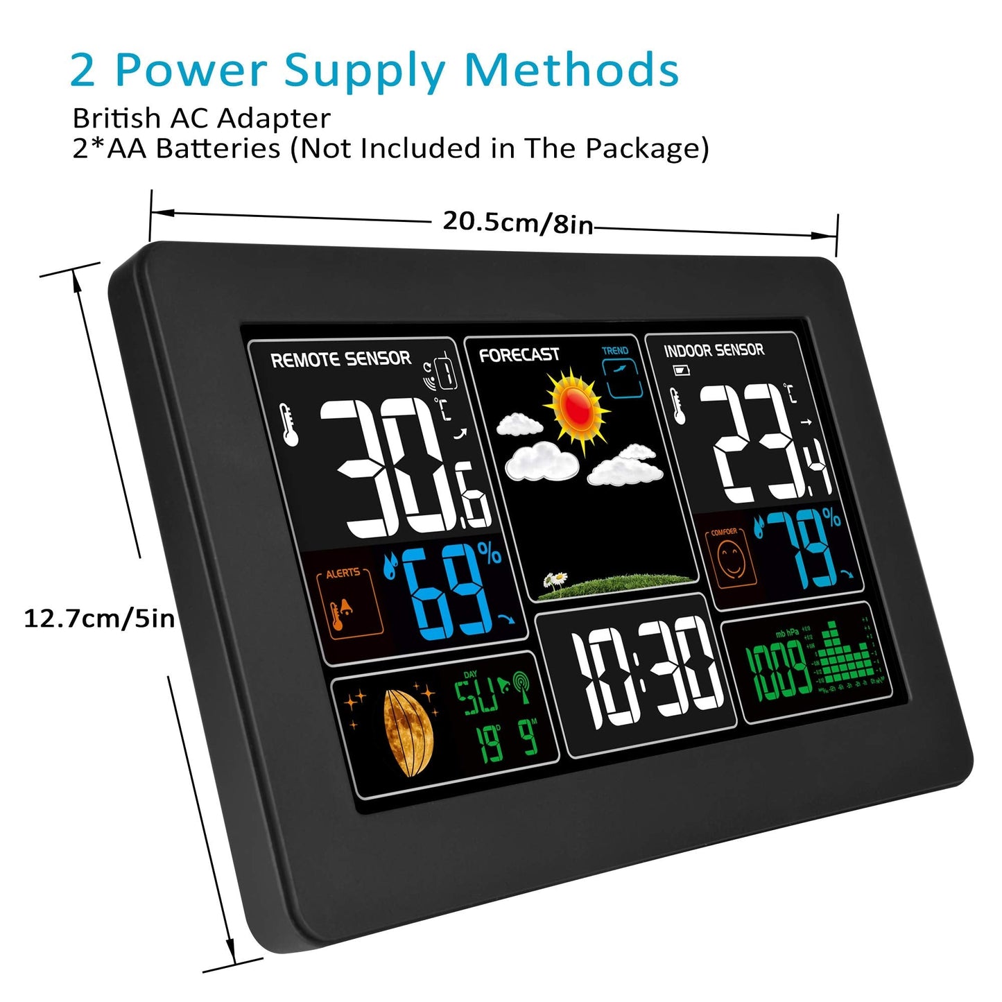 Kalawen Weather Station with Outdoor Indoor Sensor, MSF Wireless Digital Alarm Clock, Barometer, Temperature, Humidity Monitor, Weather Forecast for Home Garden