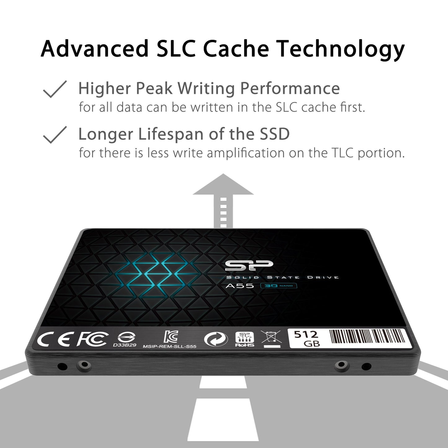 Silicon Power SSD 512GB 3D NAND A55 SLC Cache Performance Boost 2.5 inch SATA III 7mm (0.28") Internal Solid State Drive