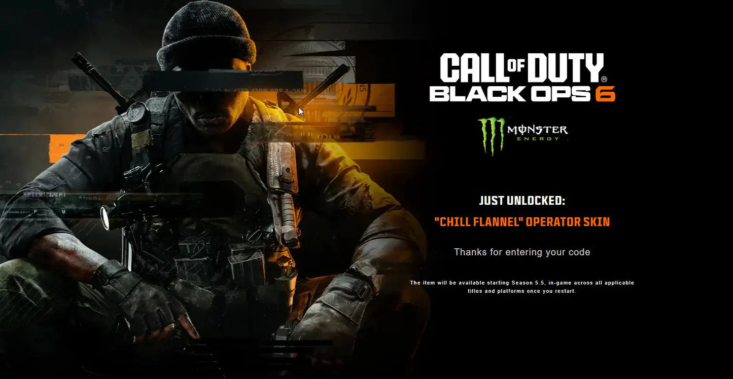 Call of duty Black ops 6 Monster Energy “Chill Flannel” Operator Skin