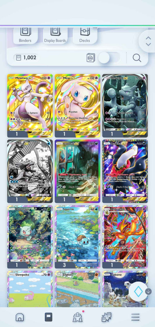 Pokémon TCG Pocket: LvL. 16 | 1000+ Cards | 2 Crown Cards | Mew EX & Mewtwo EX Crown | Metwo and Palkia Immersive EX | 2 x Darkrai EX