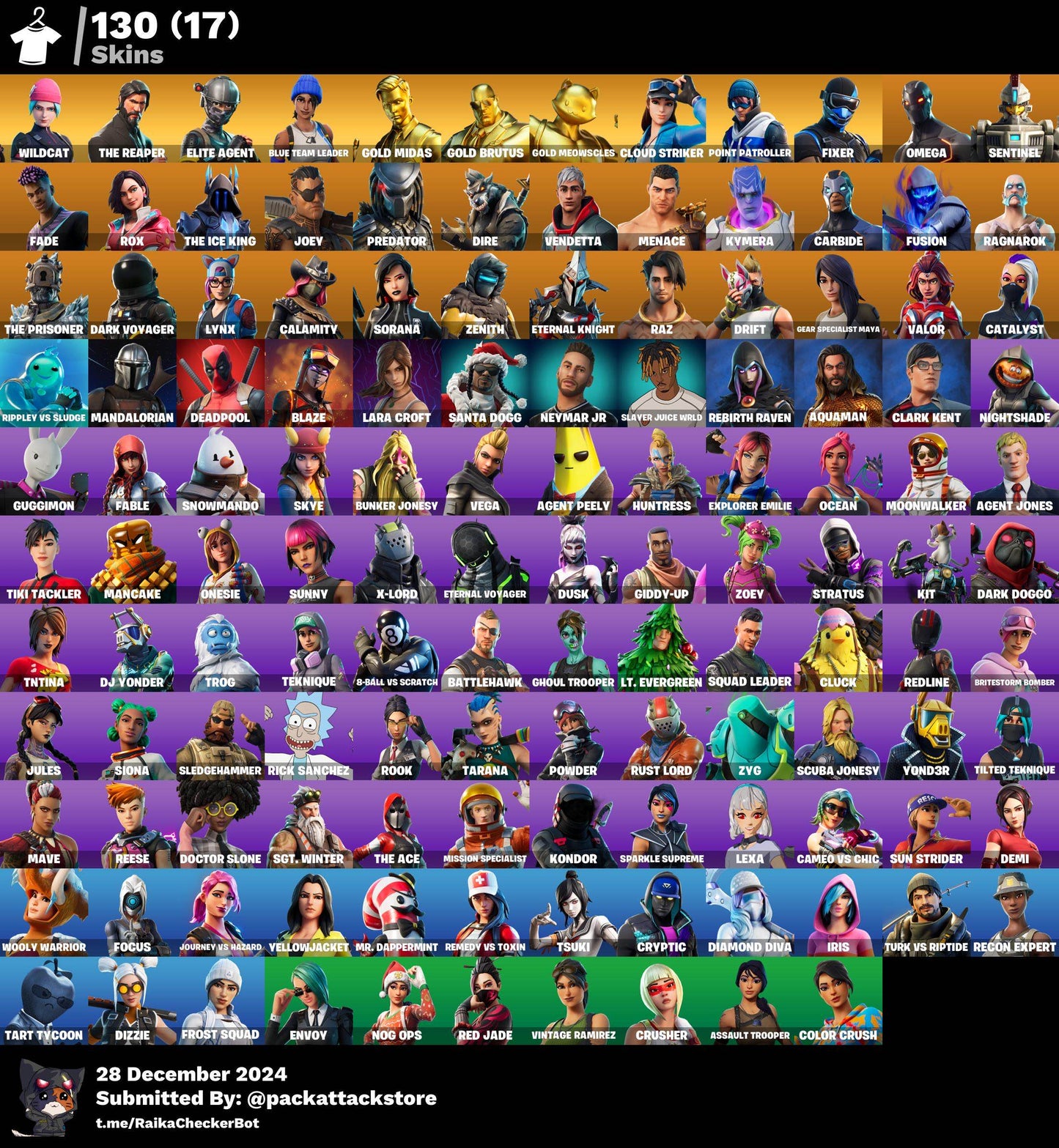 Fortnite Account - Wildcat, The Reaper, Blue Team Leader | 130 Skins
